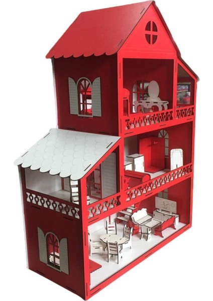 Ahşap Oyun Evi 80CM 36 Eşya Kırmızı Isim Yazılır modelleri