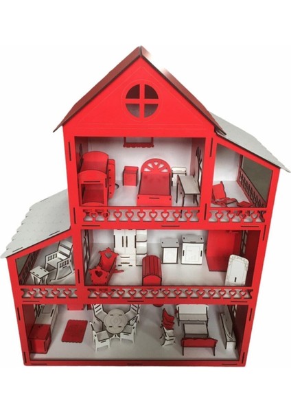 Ahşap Oyun Evi 80CM 36 Eşya Kırmızı Isim Yazılır fırsatları
