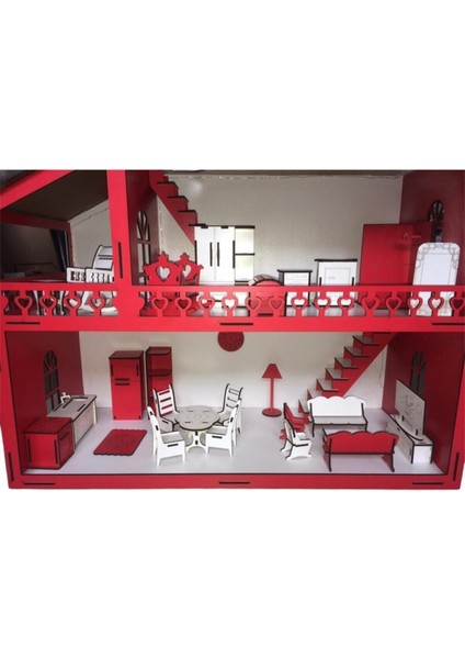 Ahşap Oyun Evi 80CM 36 Eşya Kırmızı Isim Yazılır indirimleri