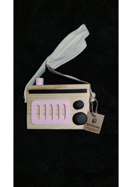 Retro Dekoratif Radyo, Doğal Ahşap Askılı Çocuk Oyuncağı, Kız-Erkek Nostalji Oyuncağı- Bebek Pembe