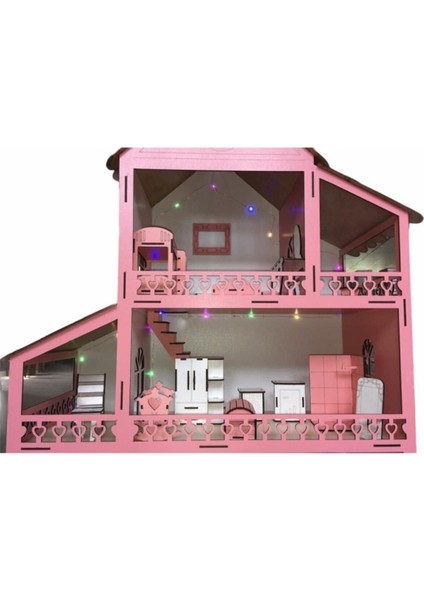 Ahşap Oyun Evi 100CM 36 Eşya Pembe LED Işıklı Isim Yazılır fırsatları