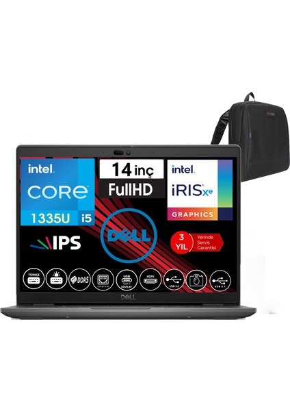 Latitude 3450 Intel Core I5 1335U 48GB Ddr5 512GB SSD 14" Fhd IPS Freedos Taşınabilir Bilgisayar WN012L54501412+ZETTAÇANTA