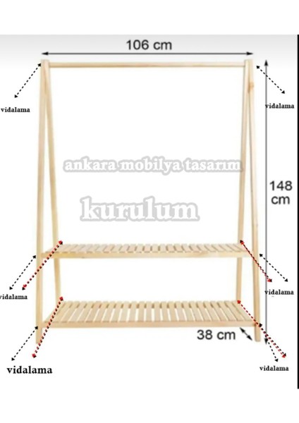 Ahşap Ayaklı Elbise Askısı Portmanto Kıyafet Konfeksiyon Askılık 148 X 106 Cm