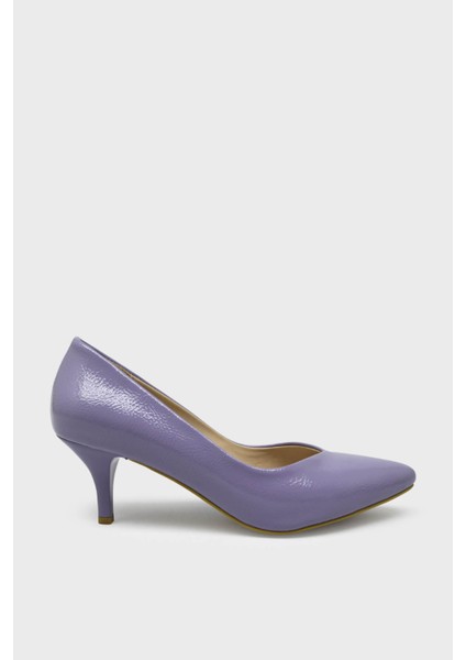 EST096 Mor Kırışık Kadın Kısa Ince Retro Topuk Stiletto