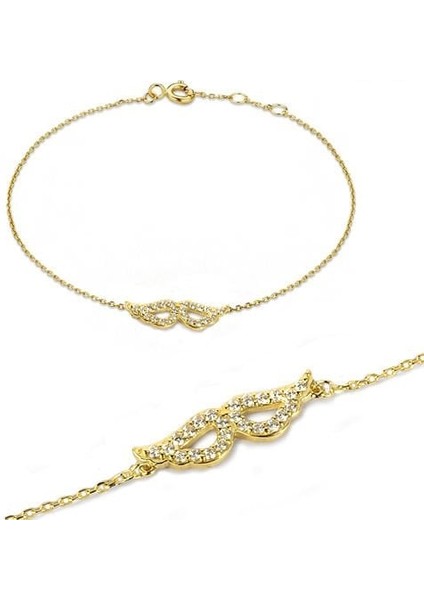 Zircone Taşlı Melek Kanatları Altın Bileklik 58388