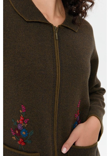 Kadın Polo Yaka Işlemeli Kısa Yün Hırka A.yeşil indirimleri