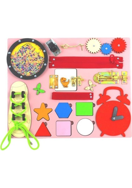 Aktivite Eğitim Tahtası(Pembe),montesori,busy Board,ahşap Oyuncak