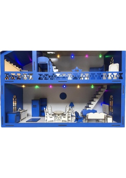 Ahşap Oyun Evi 80CM 36 Eşya Mavi LED Işıklı Isim Yazılır fırsatları