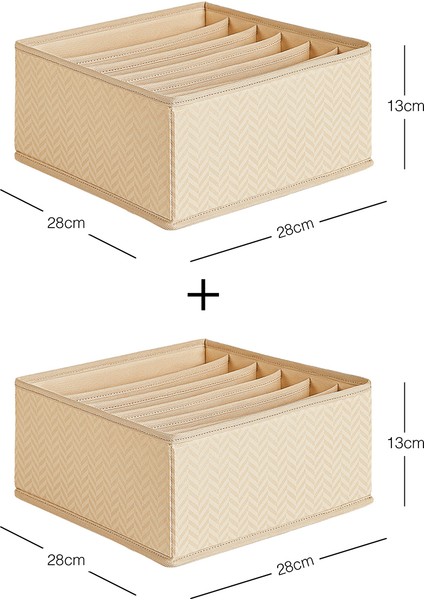 2'li 6 Bölmeli Bej Çekmece İçi Dolap Çamaşır Düzenleyici Katlanır Saklama Kutusu Organizer Set