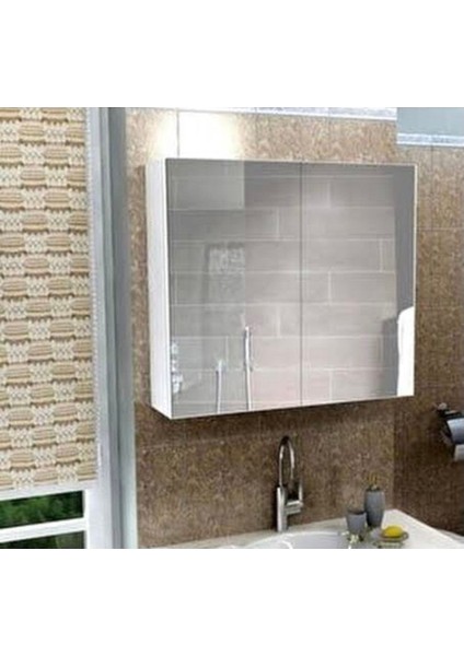 Tekno Trust Aynalı Lavabo Üstü Aynalı Banyo Dolabı Iki Kapaklı 60X60 60 x 60 2 Beyaz Üst Modül 60 x 17 x 60 Sun