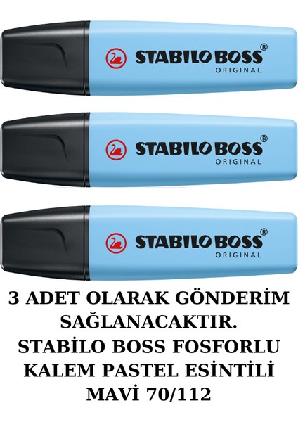 Fosforlu Kalem – Pastel Esintili Mavi – 3 Adet - 70/112