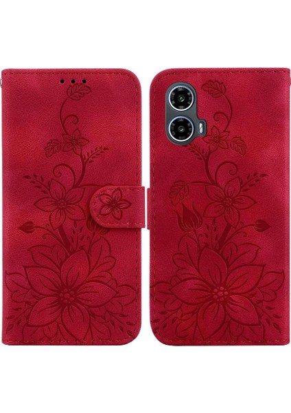 Motorola Moto G24 Kickstand Cüzdan Kabartmalı Zambak Manyetik Için Flip Case (Yurt Dışından)