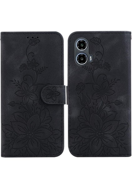 Motorola Moto G24 Kickstand Cüzdan Kabartmalı Zambak Manyetik Için Flip Case (Yurt Dışından)