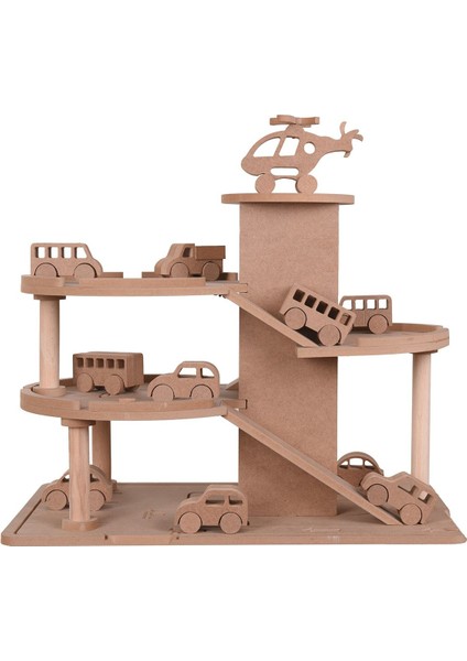 Ahşap Katlı Otopark Garaj Oyuncak - 1 Adet 110 cc Boya + 1 Adet Ahşap Oyuncak Araba fırsatları