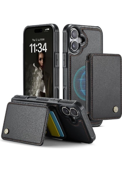 IPhone 16 Için Kılıf Rfıd Engelleme Standı Fonksiyonu Manyetik 2 In 1 Cüzdan (Yurt Dışından)