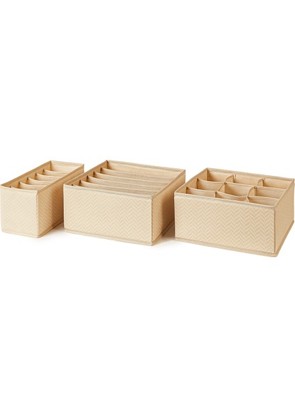 3'lü Bölmeli Petek Bej Çekmece İçi Dolap Çamaşır Düzenleyici Katlanır Saklama Kutusu Organizer Set