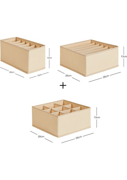 3'lü Bölmeli Petek Bej Çekmece İçi Dolap Çamaşır Düzenleyici Katlanır Saklama Kutusu Organizer Set