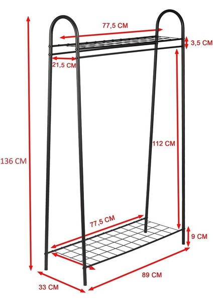 Tekno Trust 89 cm Elit 2 Metal Portmanto Ayaklı Elbise Askısı 2 Raflı Dekoratif Konfeksiyon Askılığı UYNEV9016E