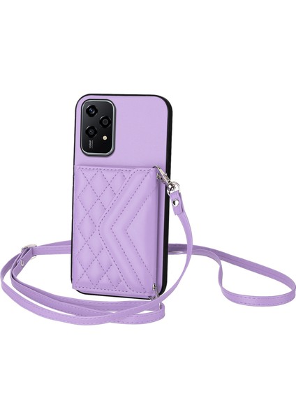 Honor 200 Lite 5g Global Açık Mor Için Eşkenar Dörtgen Doku Rfıd Telefon Kılıfı (Yurt Dışından)