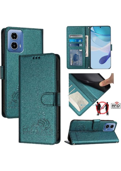 Motorola Moto G34 Kedi Rfıd Kart Yuvası Tutucu Kickstand Cüzdan Için Kılıf (Yurt Dışından)