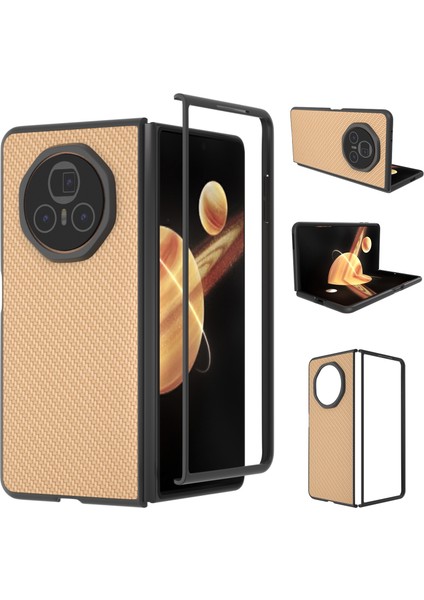 Honor Magic V3 Gold Için Siyah Kenar Karbon Fiber Doku Pu Kılıf (Yurt Dışından)