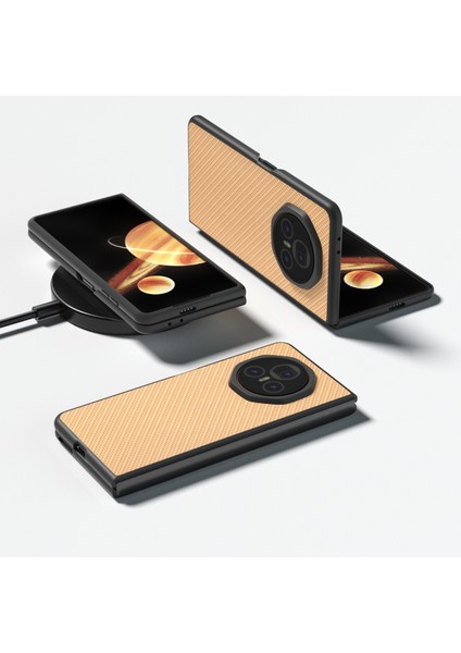Honor Magic V3 Gold Için Siyah Kenar Karbon Fiber Doku Pu Kılıf (Yurt Dışından) modelleri