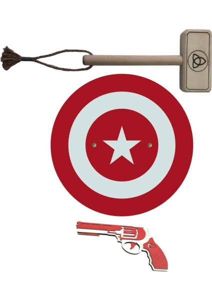 Kaptan Türkiye Ahşap Kalkanı + Ahşap Tor (Thor) Çekici + Lastik Atan Tabanca