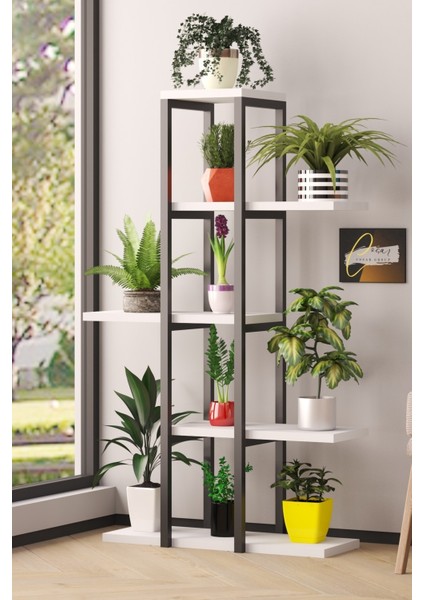 Metal Dekoratif 5 Raflı Metal Çiçeklik Saksı Standı Saksılık Beyaz 110 cm Beyaz Modern Retro