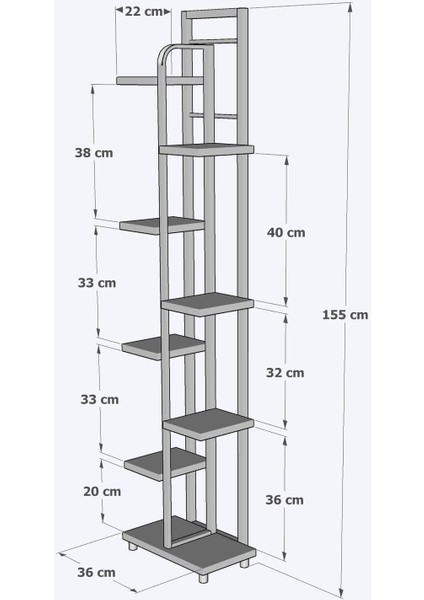 Kahverengi Saksılık Dekoratıf 9 Bölmeli Çicek Saksı Sıtandı Çok Katlı Dekoratif Çiçeklik 155 cm Mod