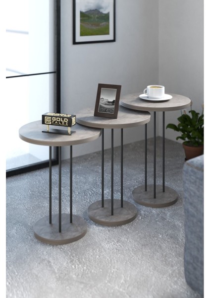 Tekno Trust 34 x 34 Zigon Sehpa Terra Gordion Suntalam 3 Gri Yuvarlak Klasik Modern 2 Yıl