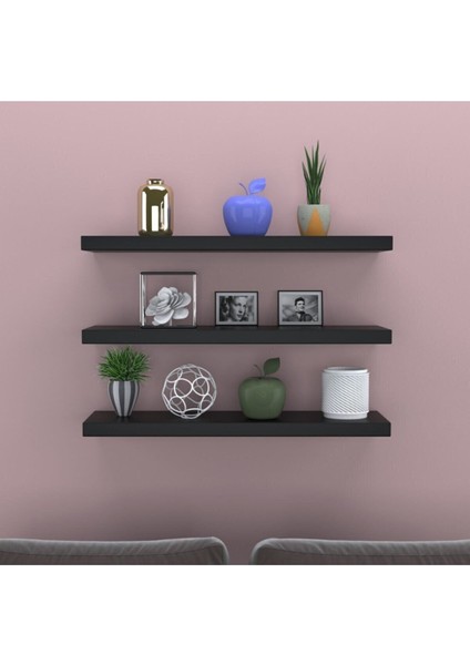 Tekno Trust Klasik Siyah Uçan Duvar Rafı 3 Lü Set Gizli Raf 50-50-50 Klasik 50 cm Siyah Suntalam 12 cm