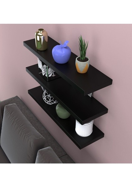 Tekno Trust Klasik Siyah Uçan Duvar Rafı 3 Lü Set Gizli Raf 50-50-50 Klasik 50 cm Siyah Suntalam 12 cm