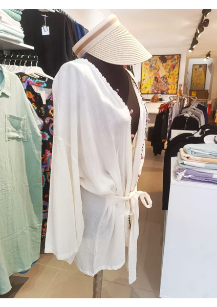 Keten Kimono Yelkenli & Deniz Baskılı Kuşaklı fiyatları