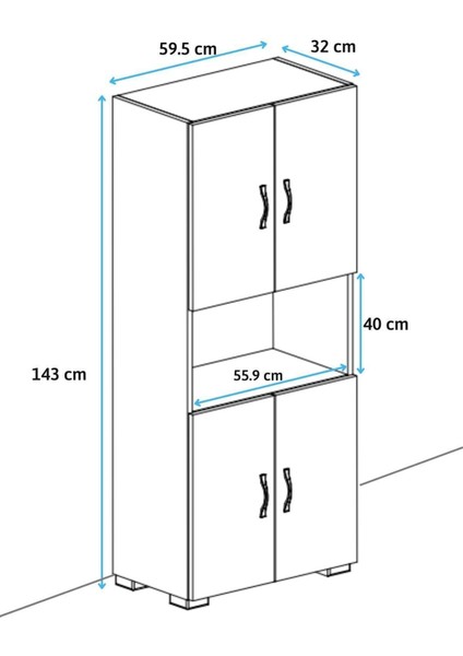 Suntalam 4 Kapaklı Orta Bölmeli 4 Kapılı Çok Amaçlı Beyaz Mikrodalga Mini Fırın Mutfak Dolabı Çoklu