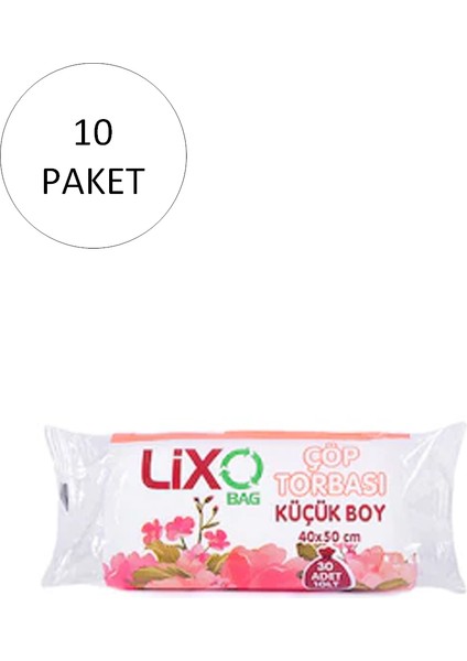 Küçük Boy Çöp Torbası 40 x 50 cm 30 Lu Rulo x 10 Paket = 300 Adet (Şeffaf)