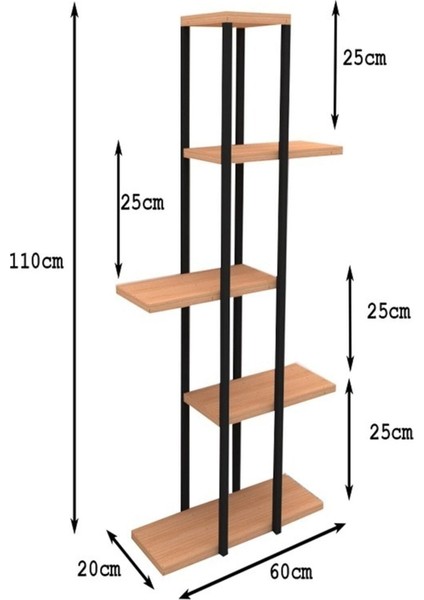 Modern Dekoratif 5 Raflı Metal Çiçeklik Saksı Standı Saksılık Modern Kahverengi Metal 110 cm