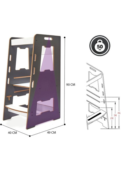 Ahşap Montessori Öğrenme Kulesi / 2-6 Yaş / Antrasit fiyatları