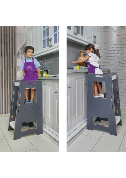 Ahşap Montessori Öğrenme Kulesi / 2-6 Yaş / Antrasit modelleri