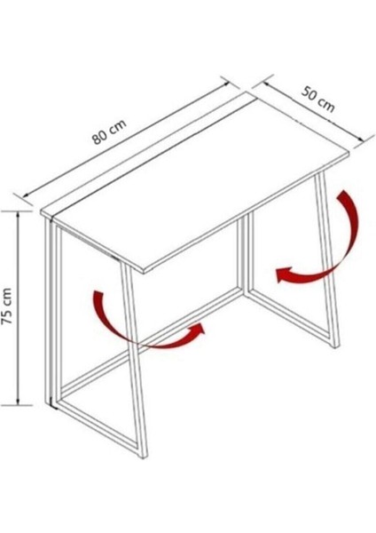 Beyaz Work Katlanabilir Çalışma Masası Bilgisayar Masası Çizim Masası Modern 80 cm Metal 50 x 80 50