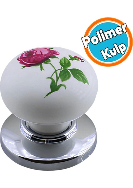 Düğme Kulp Gül Desenli Krom Tablalı Polimer Dolap Mobilya Mutfak Dolabı Çekmece Dolap Kulpu Kulbu