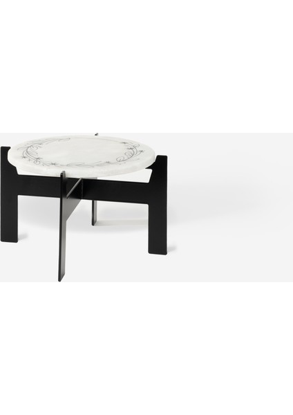 Siyah Metal Dekoratif Mini Sehpa - Yüksek Sunum Standı - İnce Desen Blume