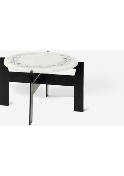 Siyah Metal Dekoratif Mini Sehpa - Yüksek Sunum Standı - İnce Desen Blume