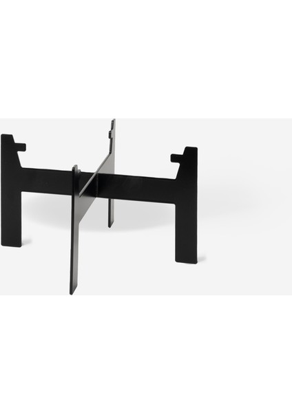 Siyah Metal Dekoratif Mini Sehpa - Yüksek Sunum Standı - İnce Desen Blume