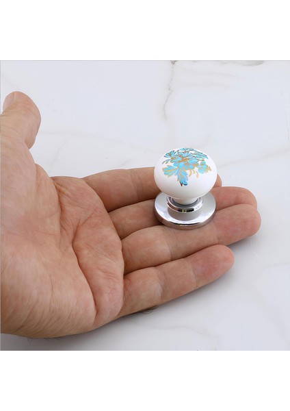 Düğme Kulp Mavi Desenli Krom Tablalı Polimer Dolap Mobilya Mutfak Dolabı Çekmece Dolap Kulpu Kulbu indirimleri