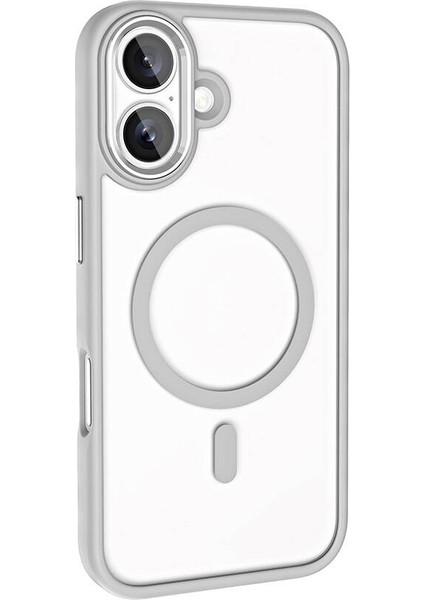 Apple iPhone 16 Plus Kılıf Wireless Şarj Özellikli Zore Krom Magsafe Silikon Kapak-Titanyum-Gri fırsatları