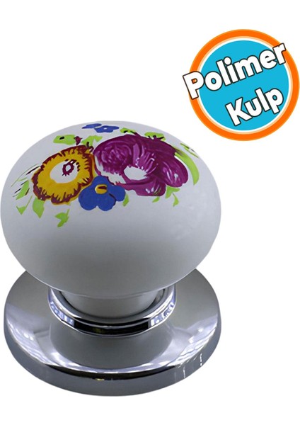 Düğme Kulp Çiçek Desenli Krom Tablalı Polimer Dolap Mobilya Mutfak Dolabı Çekmece Dolap Kulpu Kulbu