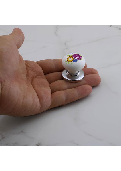 Düğme Kulp Çiçek Desenli Krom Tablalı Polimer Dolap Mobilya Mutfak Dolabı Çekmece Dolap Kulpu Kulbu indirimleri