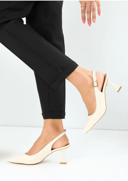 Kadın Arkası Açık Stiletto Ayakkabı Şampanya Topuk