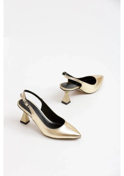 Kadın Arkası Açık Stiletto Ayakkabı Şampanya Topuk fiyatları