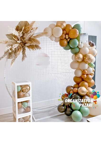 Balon Seti Krom Gold-Çikolata Kahve-Karamel-Retro Beyaz-Kış Yeşili 100 Lü Balon Zinciri Seti